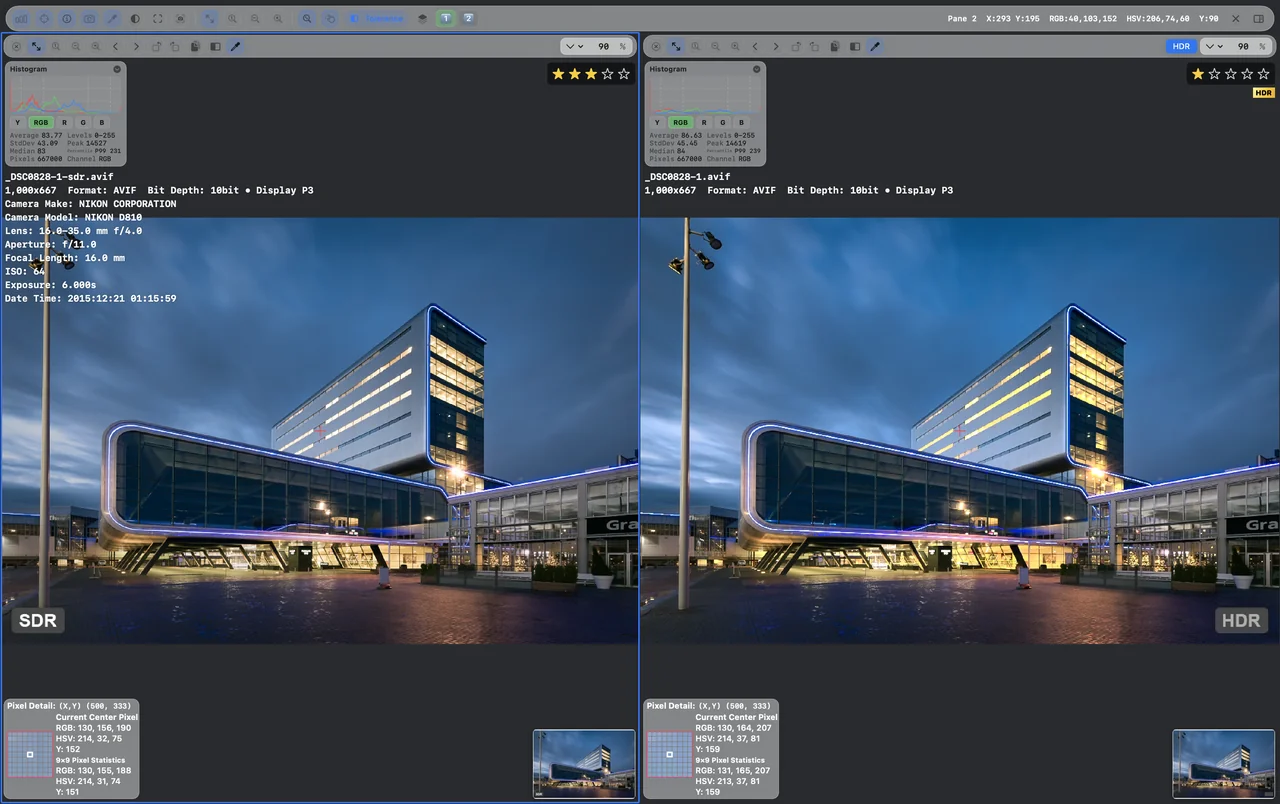 HDR and SDR display comparison