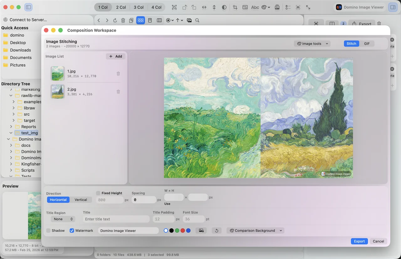 Stitching controls and live preview